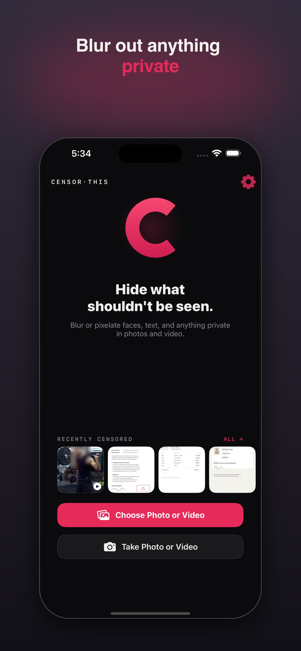Censor This home screen with recently censored items
