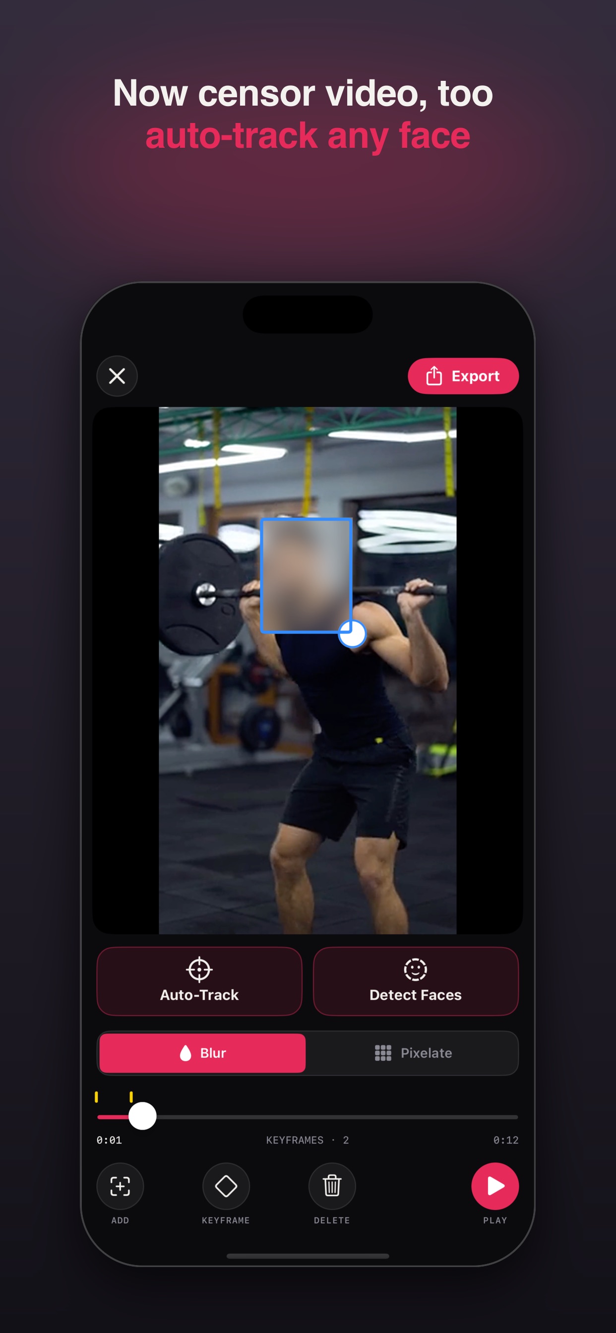 Censoring a video with auto-tracked face blur